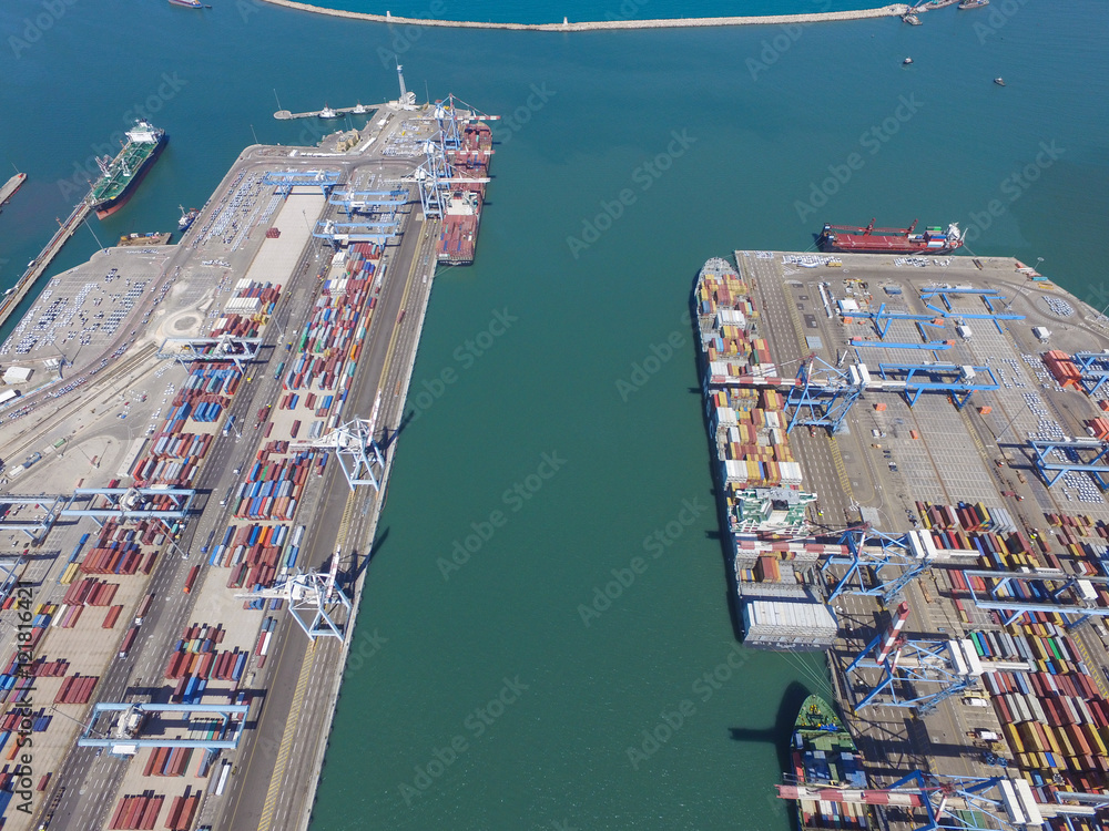 Commercial port with container ship - Aerial photo