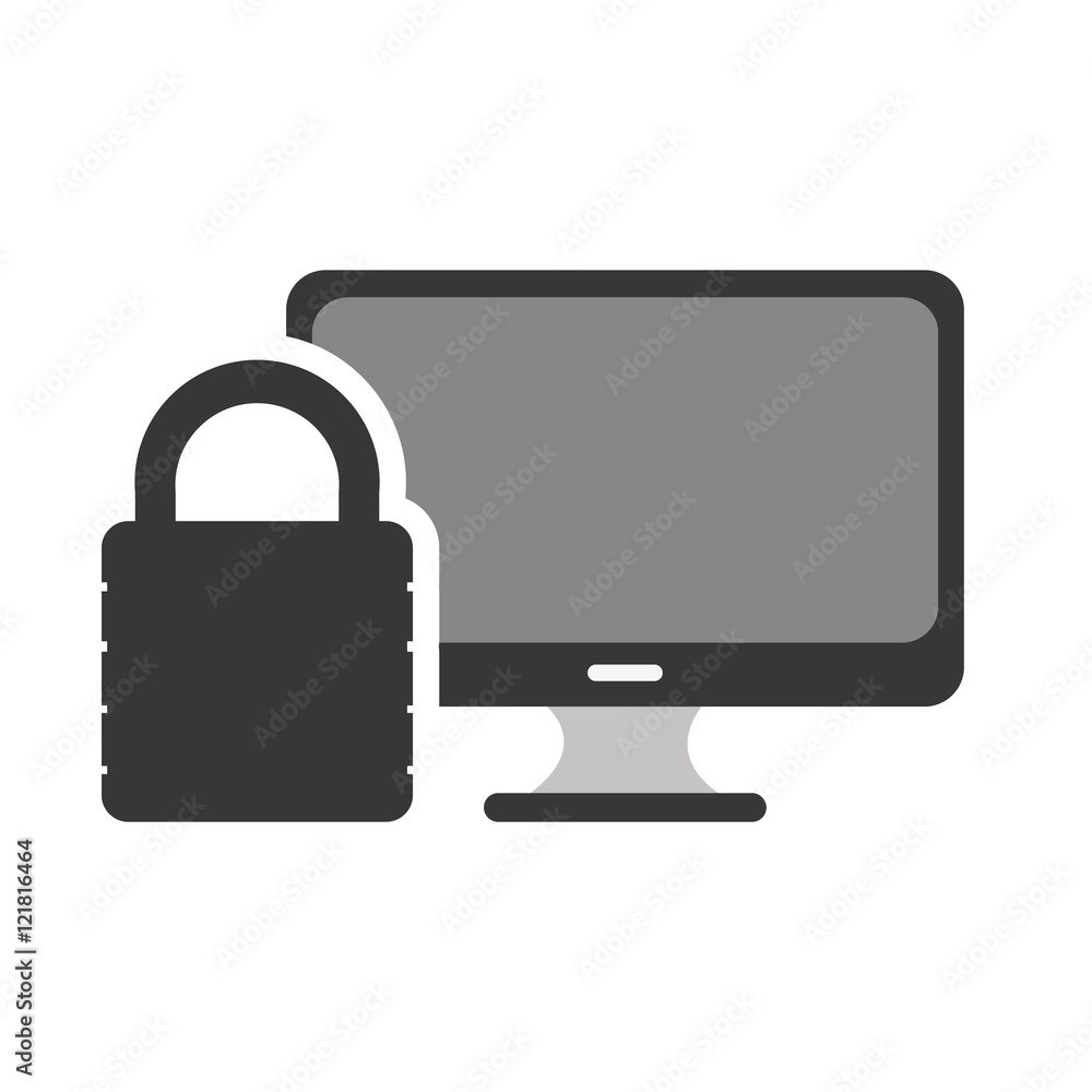 screen monitor computer technology device with security lock object icon. vector illustration screen monitor computer technology device with security lock object icon. vector illustration