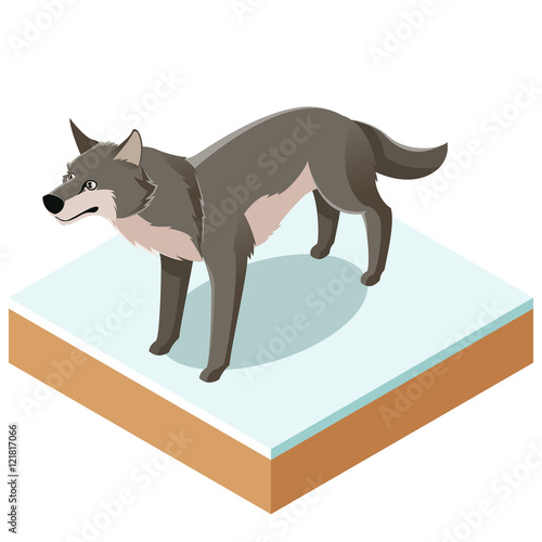 Isometric wolf icon with a square ground