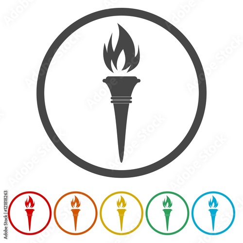 Torch flame icons. Fire flaming symbols.