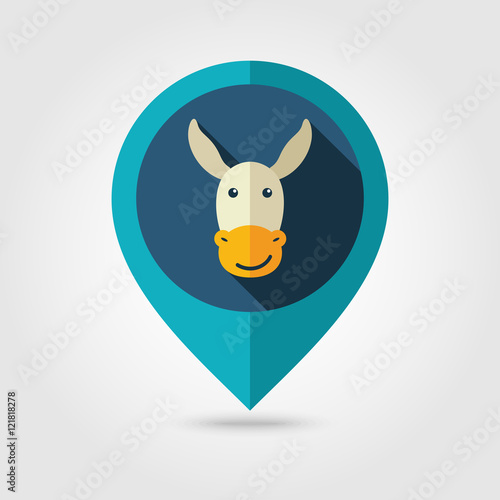 Donkey flat pin map icon. Animal head vector