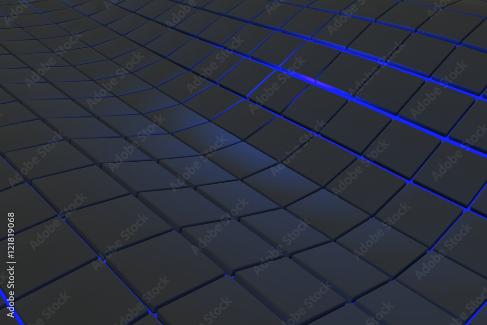 Wavy surface made of black cubes with glowing background, abstract background, 3d render illustration Wavy surface made of black cubes with glowing background, abstract background, 3d render illustration