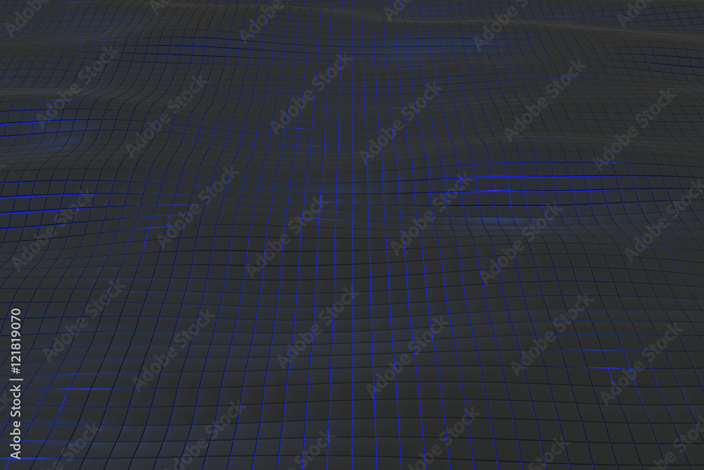 Wavy surface made of black cubes with glowing background, abstract background, 3d render illustration Wavy surface made of black cubes with glowing background, abstract background, 3d render illustration