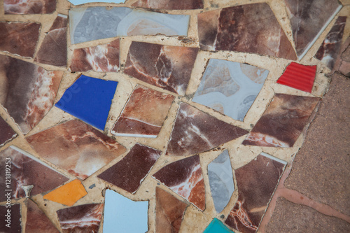 Recycled wall tiles stone, mosaic, broken glass, gravel, decorat