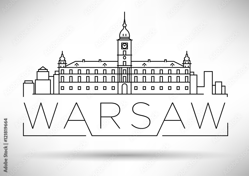Minimal Warsaw City Linear Skyline with Typographic Design