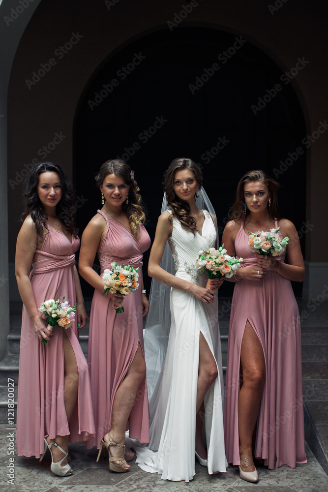 Nice legs of the bride and her bridesmaids