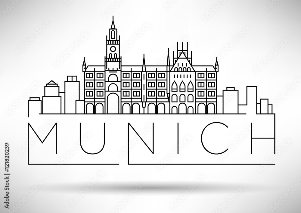 Fototapeta premium Minimal Munich City Linear Skyline with Typographic Design