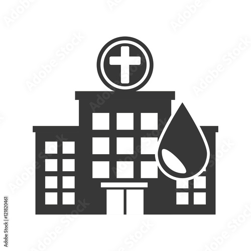 hospital center building with drop of blood. medicine icon. vector illustration