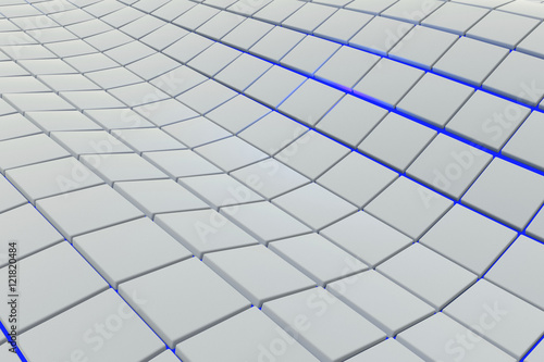 Wavy surface made of white cubes with glowing background  abstract background  3d render illustration