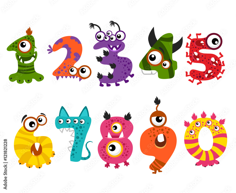 Naklejka premium Funny cute monster numbers for halloween party event vector