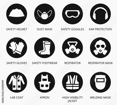 Industry health and safety protection equipment icons