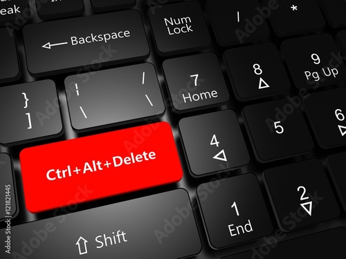 Task Manager concept. Laptop keyboard with button Ctrl Alt Delete close-up.