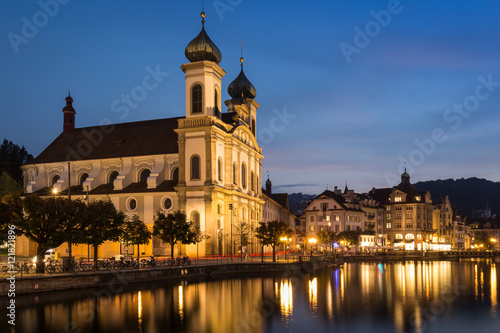 Evening view of the Jesuit Church, Lucerne