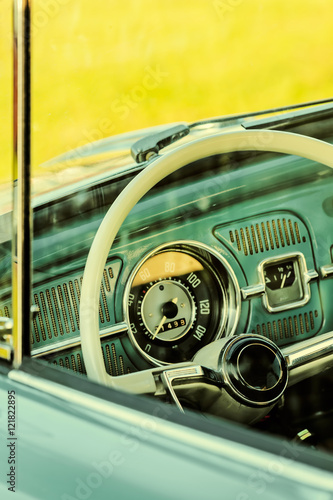 Retro styled image of the interior of a classic car