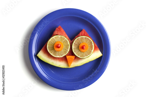 Food art creative concepts. Cute animal made of fruits such as watermelon isolated over a white background.