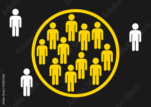 Vector illustration of closed circle between majority and minority - borders and exclusion of diverse people. Metaphor of marginalization, xenophobia, intolerance, excommunication