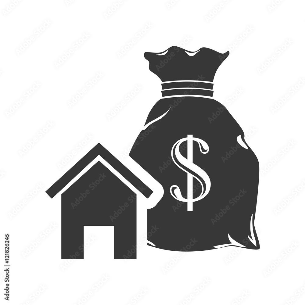 house property shape with money bag icon silhouette. vector illustration house property shape with money bag icon silhouette. vector illustration