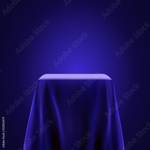 Presentation pedestal covered with a blue silk cloth. Eps10 vector illustration.