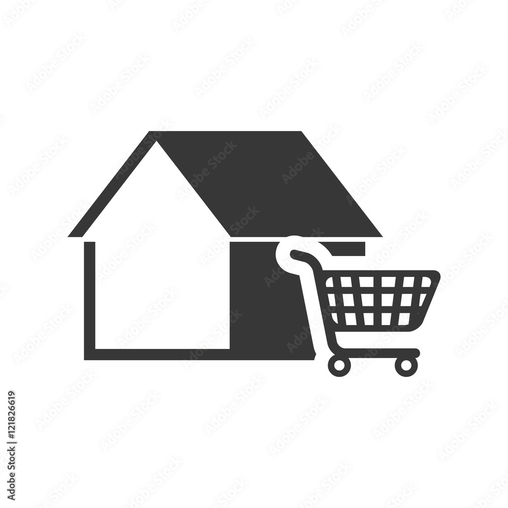 house property shape with shopping cart icon silhouette. vector illustration house property shape with shopping cart icon silhouette. vector illustration
