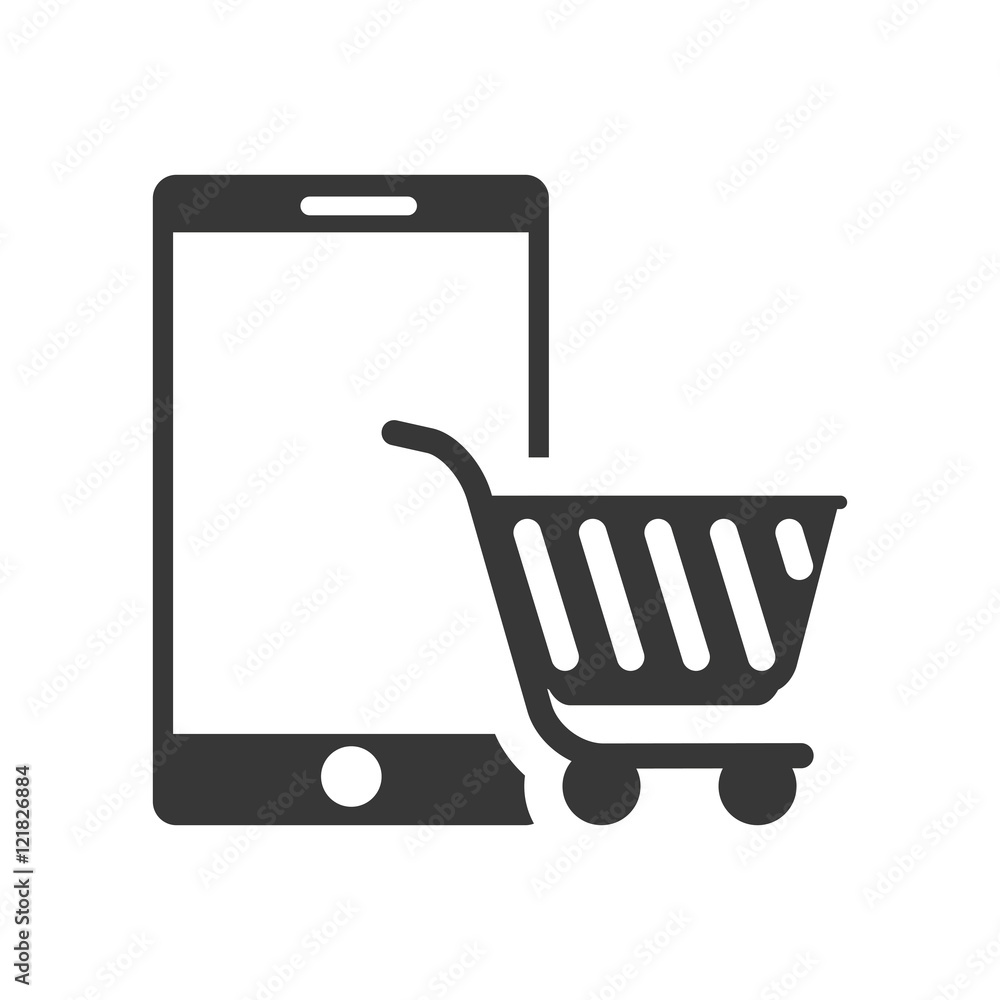 smartphone mobile phone device with shopping cart icon silhouette. vector illustration smartphone mobile phone device with shopping cart icon silhouette. vector illustration