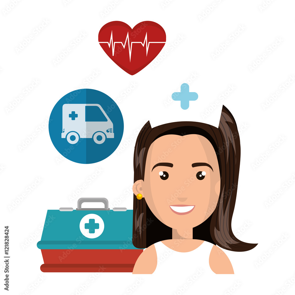 avatar woman nurse with medicine icon set. colorful design. vector illustration