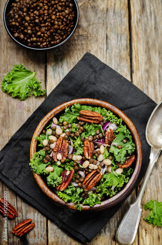 Kale pecan white beans lentils salad