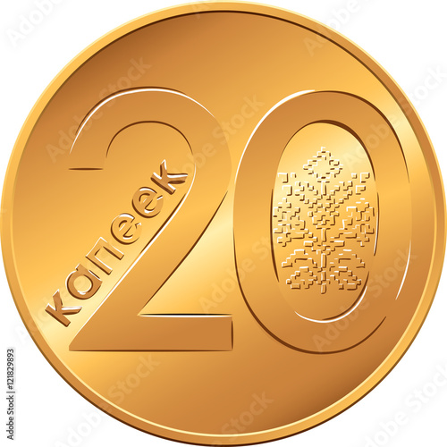 vector reverse new Belarusian Money BYN twenty copecks gold coin with Value and ornament symbolizing fecundity and vital force