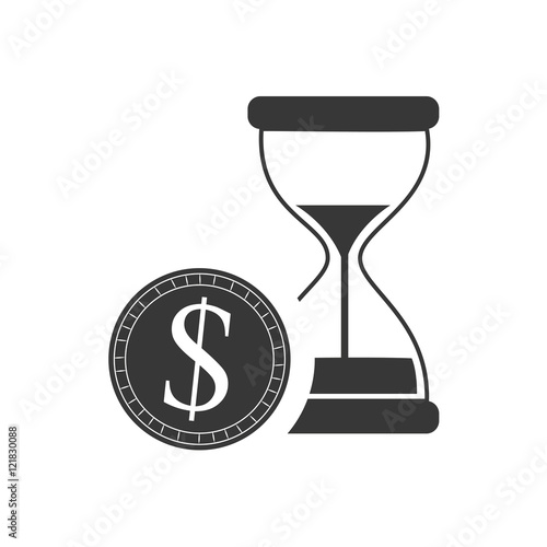 hourglass or sandclock with money coin icon silhouette. vector illustration