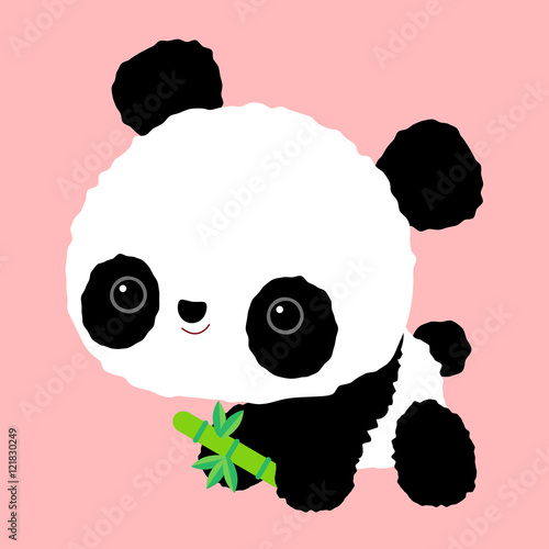 Fototapeta Naklejka Na Ścianę i Meble -  The little panda with bamboo. Children's character. Animals of China.