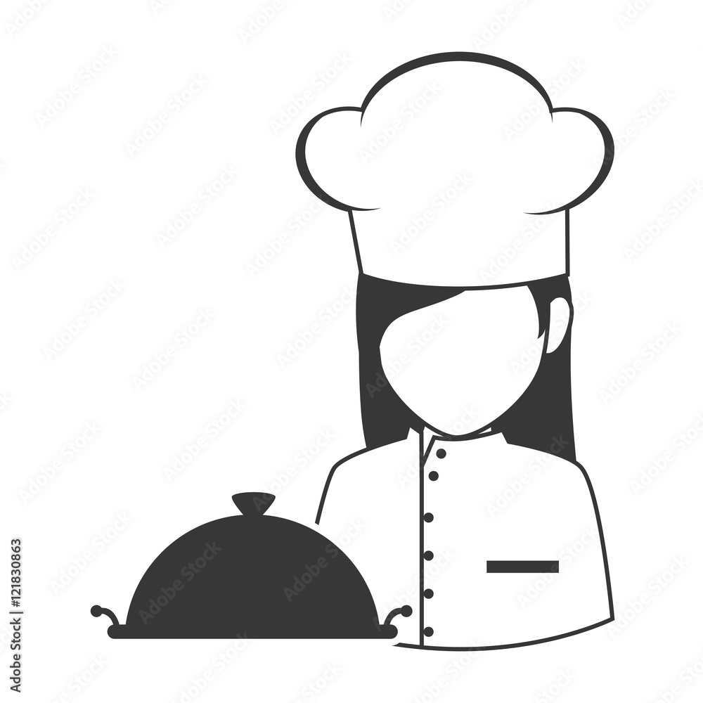 avatar food chef woman with icon silhouette. vector illustration Stock