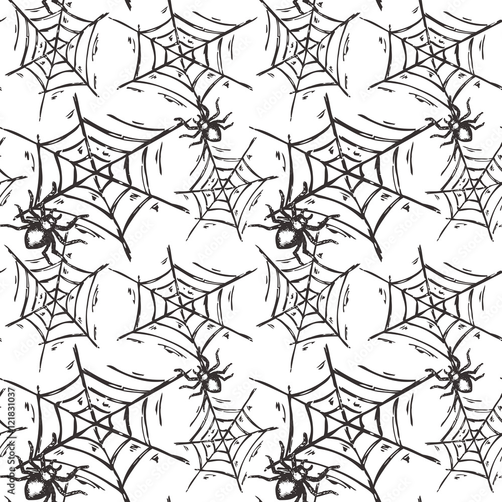 Halloween seamless pattern with hand drawn spiders Halloween seamless pattern with hand drawn spiders