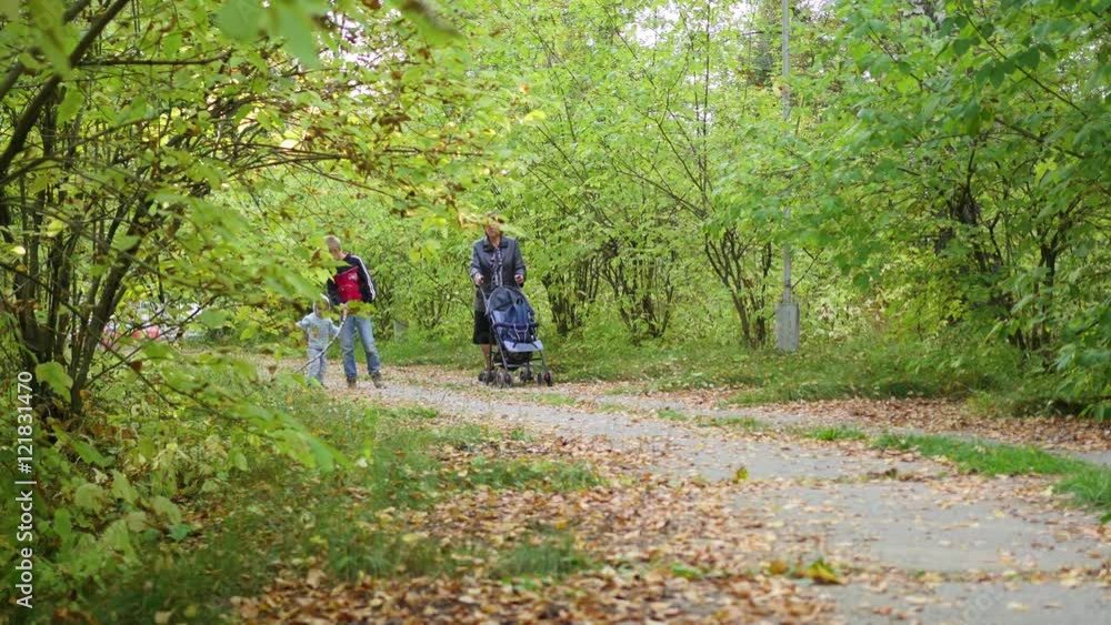 grandmother with grandchildren walking in the Park grandmother with grandchildren walking in the Park