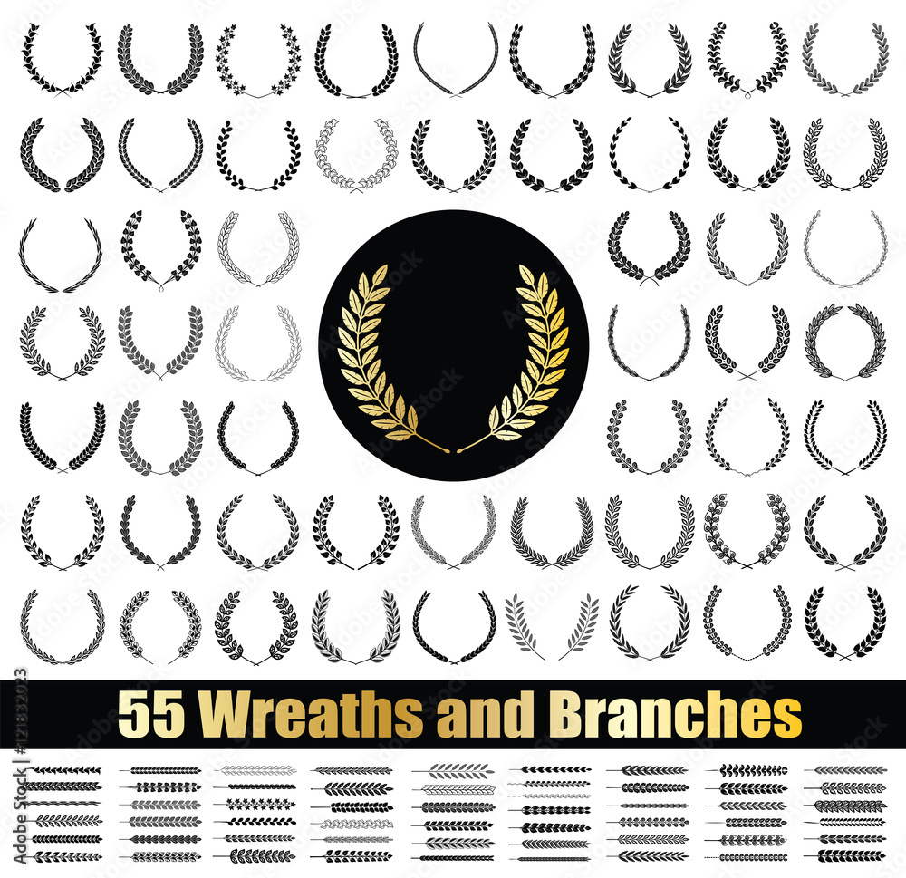 55 wreaths and branches set. Vector illustration. 55 wreaths and branches set. Vector illustration.