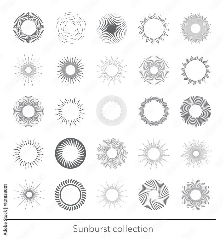 Sunbursts collection. Vector illustration.