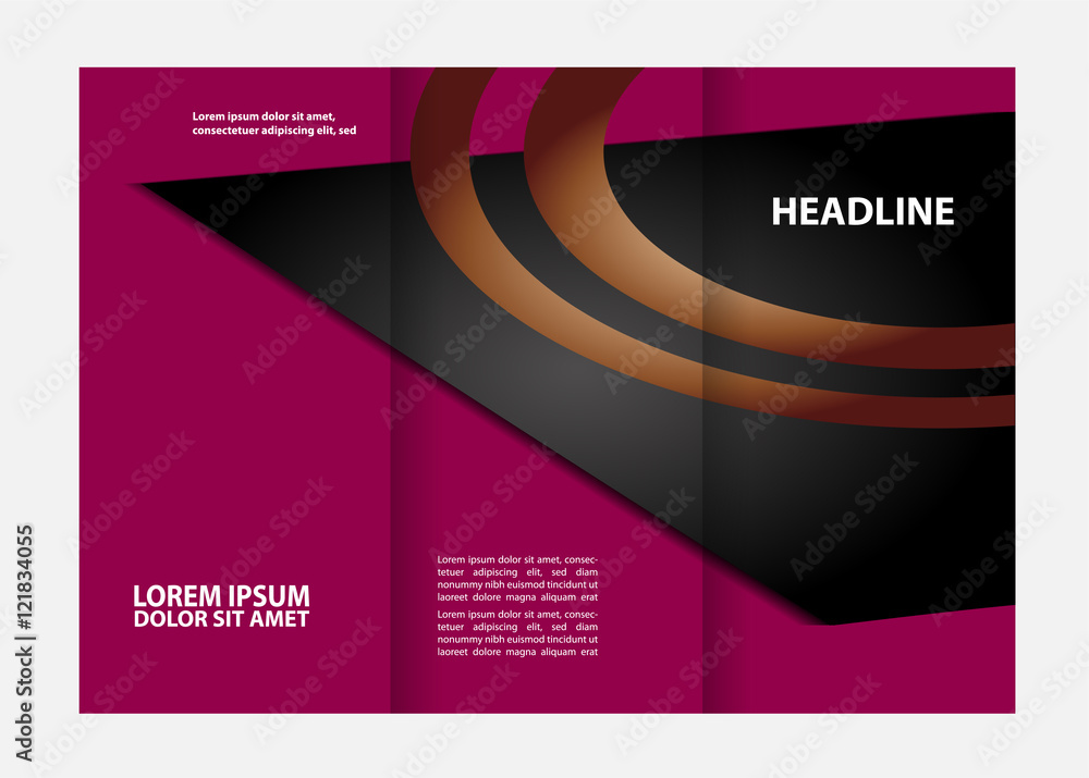Fototapeta premium Vector modern blue tri-fold brochure design template with colorful abstract 3d background 