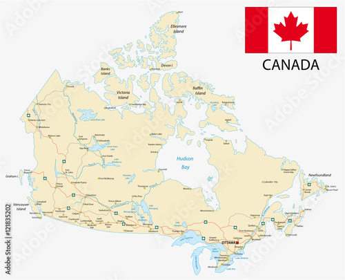 canada road vector map with flag