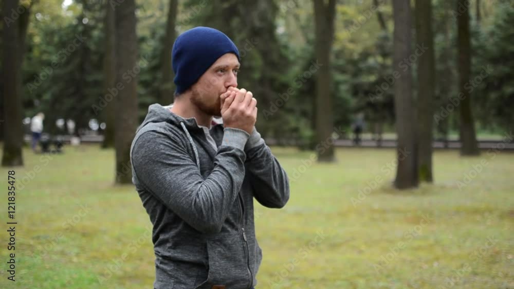 Man training and preparing to run Man training and preparing to run