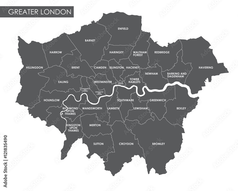 Naklejka premium Mapa administracyjna wektor Wielki Londyn
