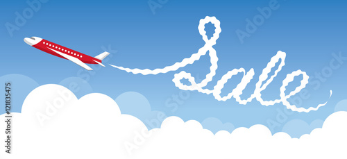 Plane with White Trail Smoke, Sale Text, Airline, Airway, Travel, Event, Promotion