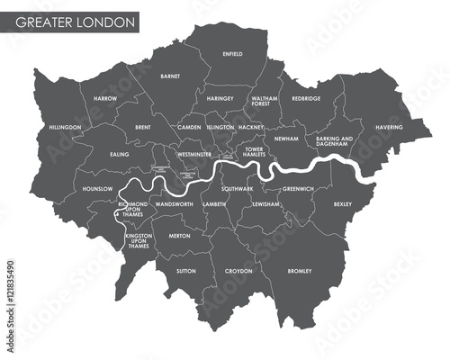 Fototapeta Wektor Mapa administracyjna Londynu