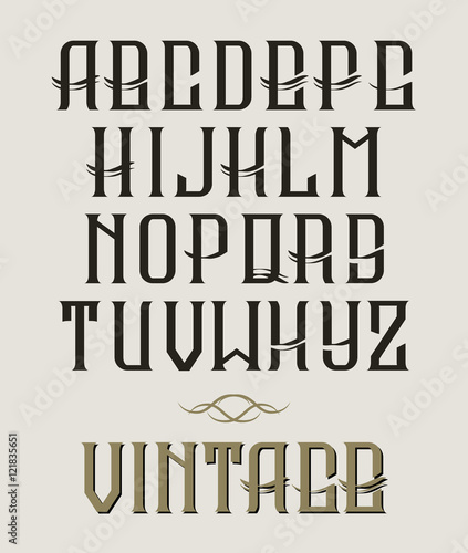 Hand drawn vector vintage typeface. Old style font on bright background