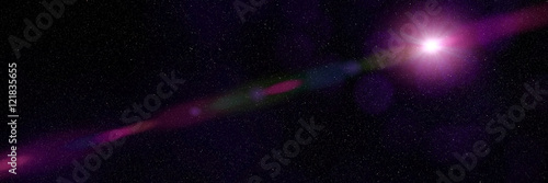starry sky with one extra bright star (3d illustration, banner format 3x1)