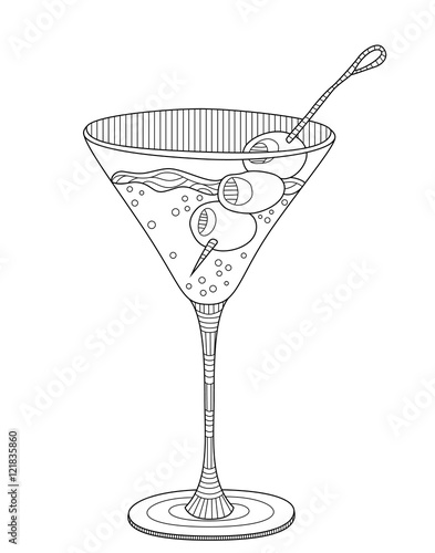 Martini adult coloring page in zentangle style