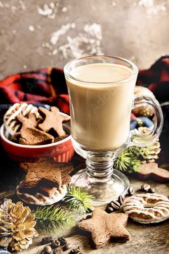 Hot coffe with milk forchristmas morning  photo