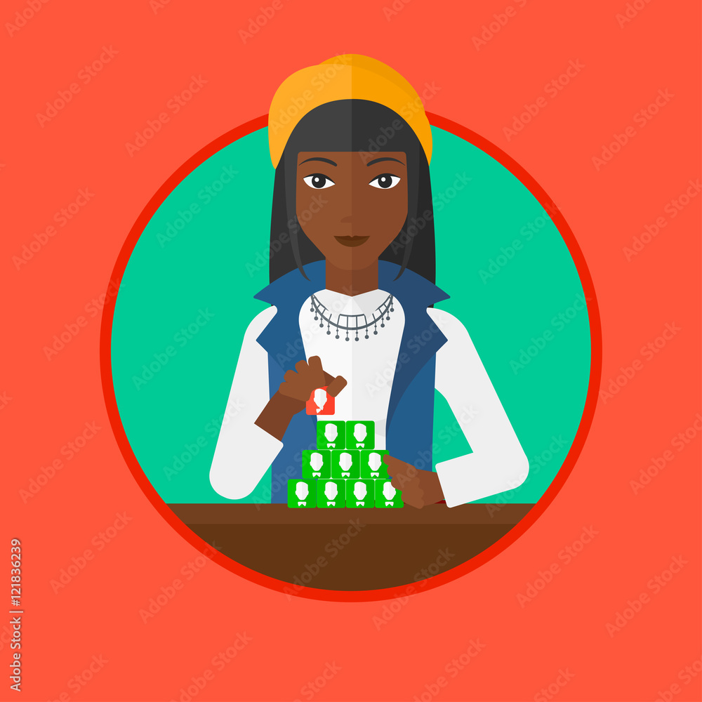Woman building pyramid of network avatars. Woman building pyramid of network avatars.