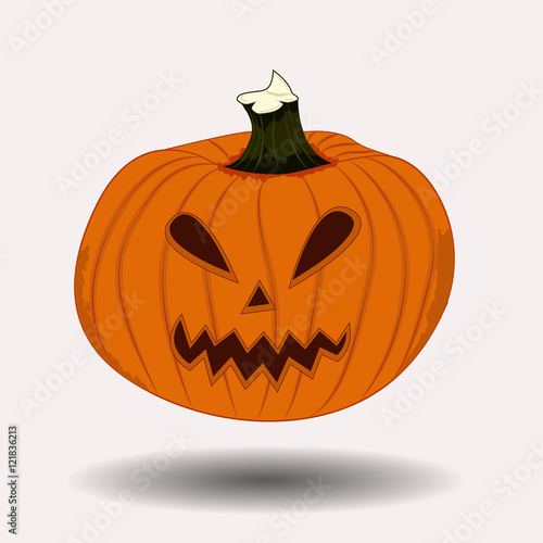 Halloween pumpkin with scary face on white. Vector