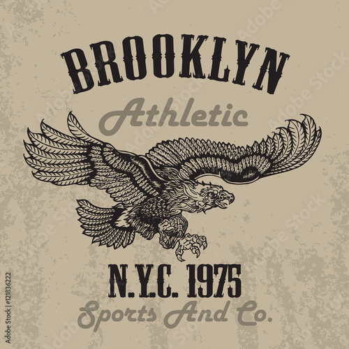 Old style eagle sport tee shirt design. Vector illustration vintage photo