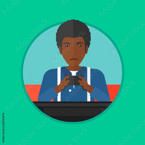 Man playing video game vector illustration.