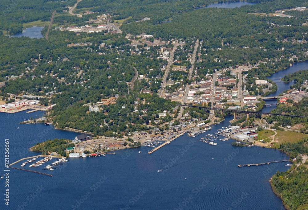 aerial view of Parry Sound, Ontario Canada