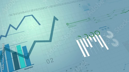 Beautiful 3d animation of Stock Market Charts Growing. Financial Figures and Diagrams Growing on Digital background. HD 1080.